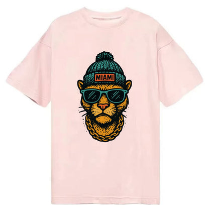 Florida Panther wearing Miami beanie with pom pom and wayfarer sunglasses - Classic T-shirt - Pink