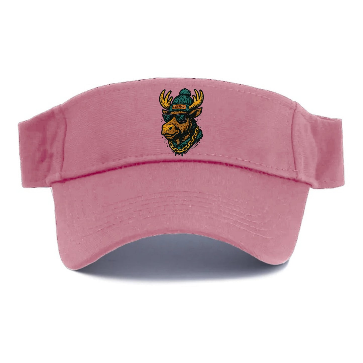 Alaska Moose wearing Anchorage beanie with pom pom and wayfarer sunglasses - Visor - Pink