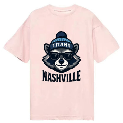 Nashville Raccoon wearing Titans navy and light blue beanie with pom pom and - Classic T-shirt - Pink