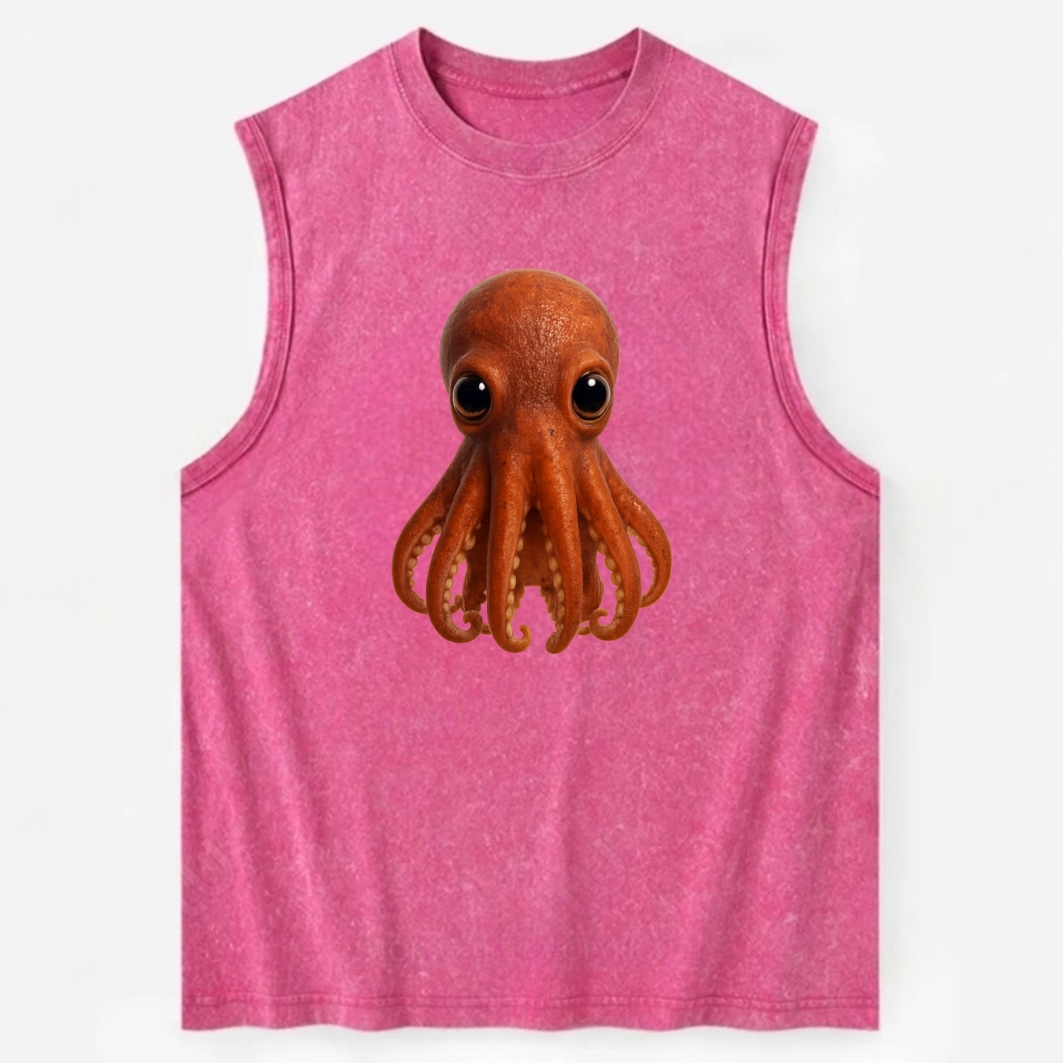 Baby Giant Pacific Octopus - reddish, smaller tentacles, expressive eyes, - Vintage Washed Tank - Pink