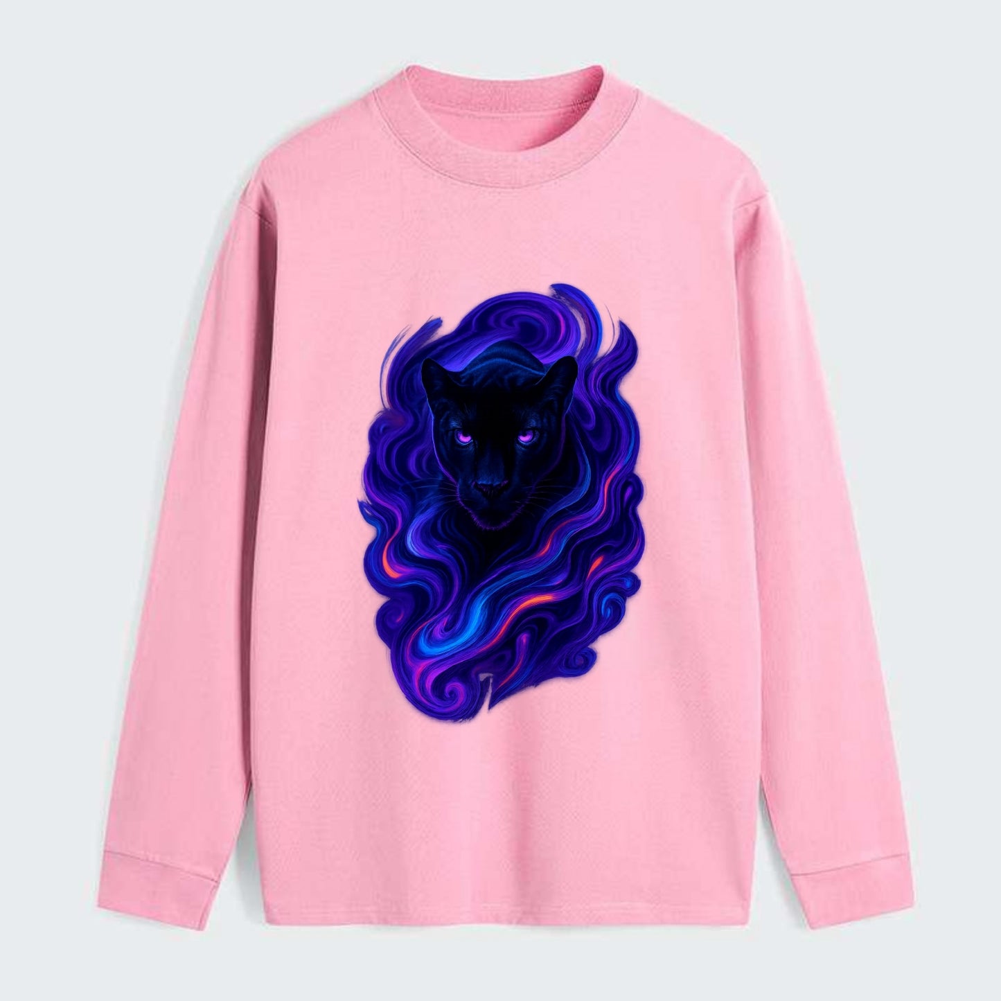 Sleek black panther emerging from swirls of deep purple and electric - Classic Long Sleeve Shirt - Pink