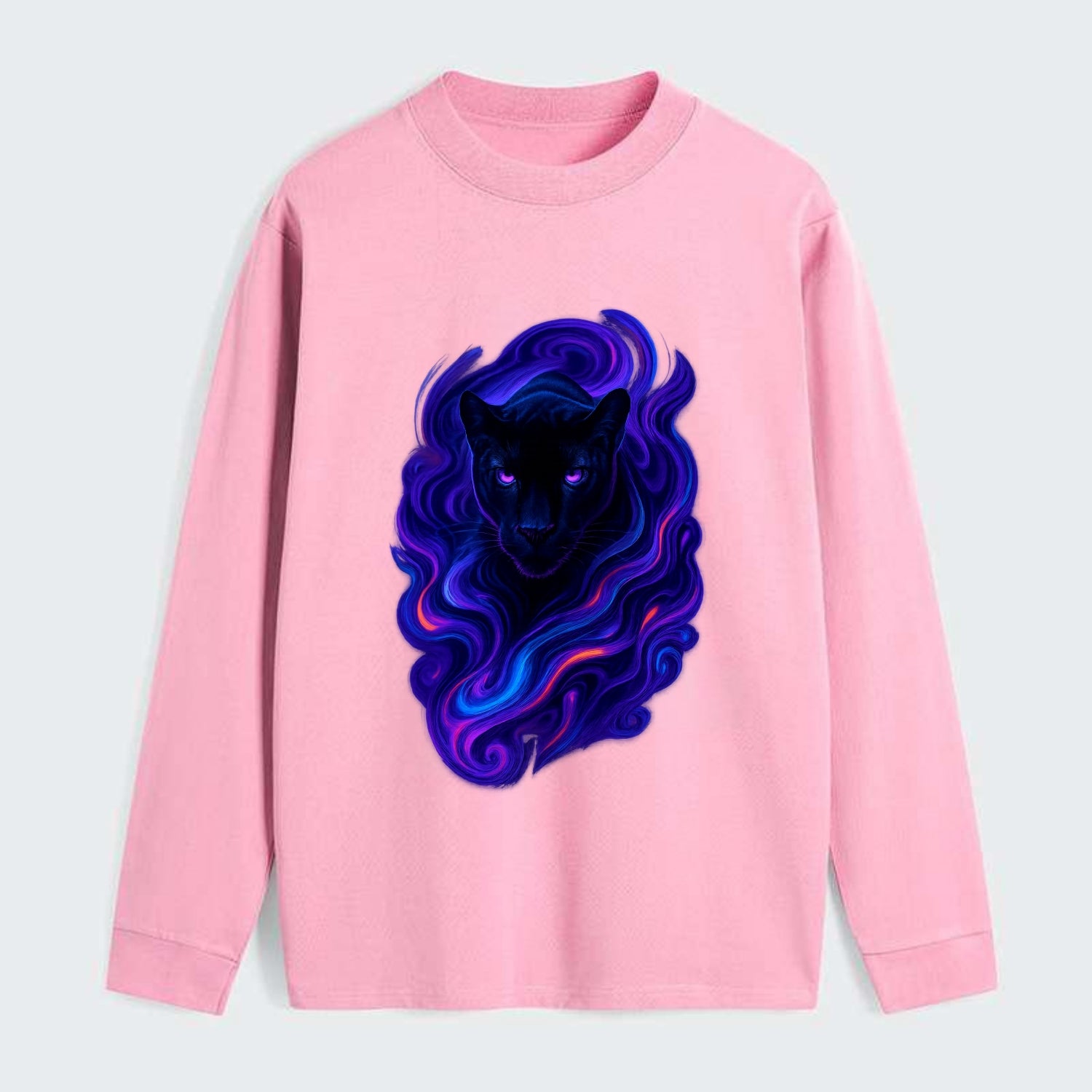 Sleek black panther emerging from swirls of deep purple and electric - Classic Long Sleeve Shirt - Pink