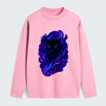 Sleek black panther emerging from swirls of deep purple and electric - Classic Long Sleeve Shirt - Pink