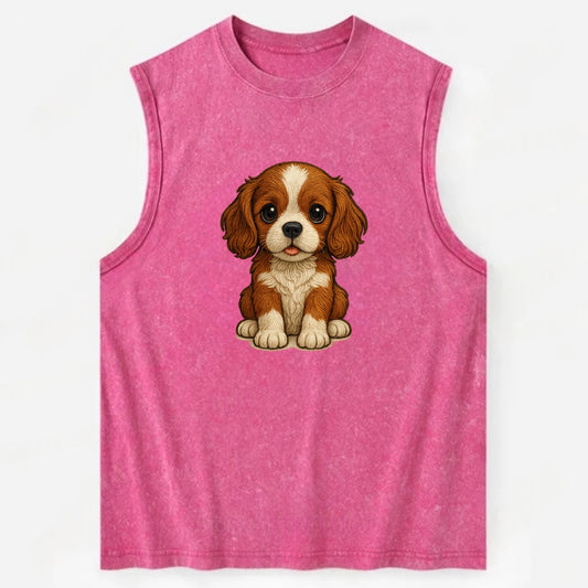 Baby Cavalier King Charles Spaniel Puppy - silky ears, gentle eyes, sweet - Vintage Washed Tank - Pink