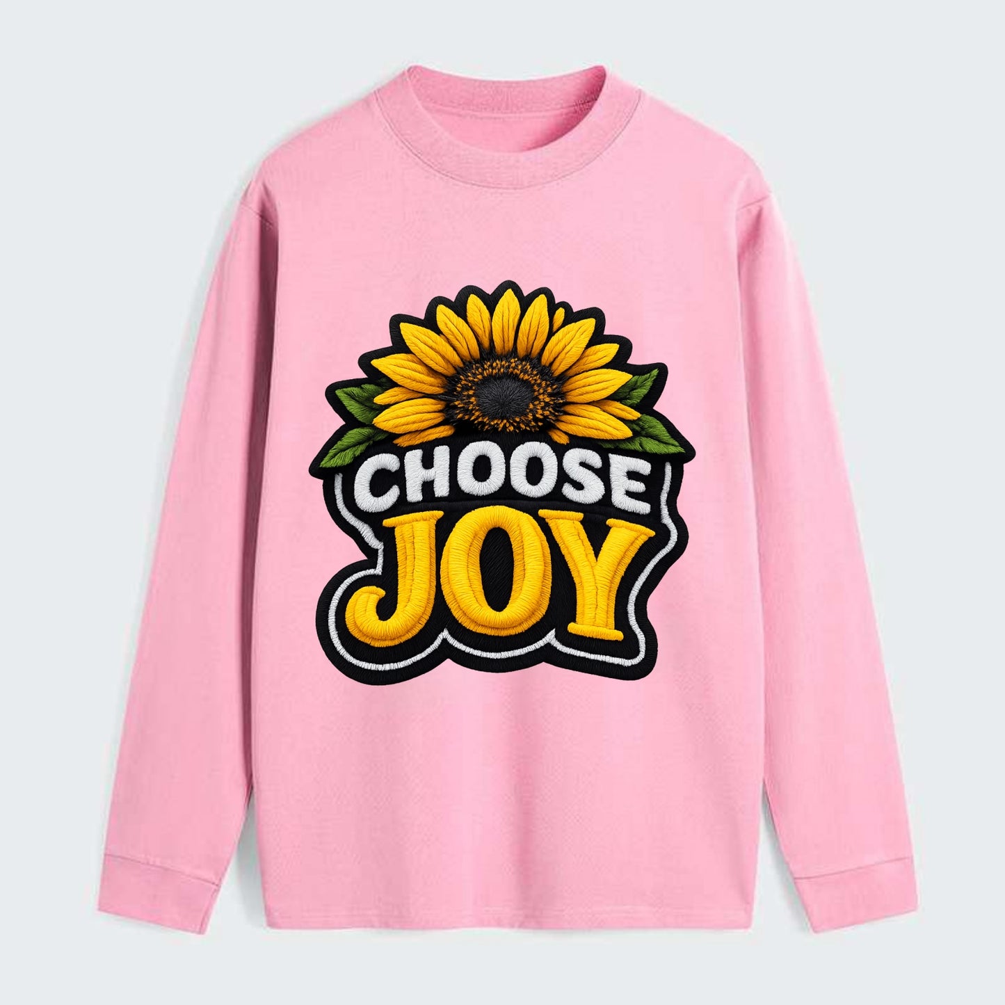 CHOOSE JOY - sunflower with text in yellow , happiness choice - Classic Long Sleeve Shirt - Pink