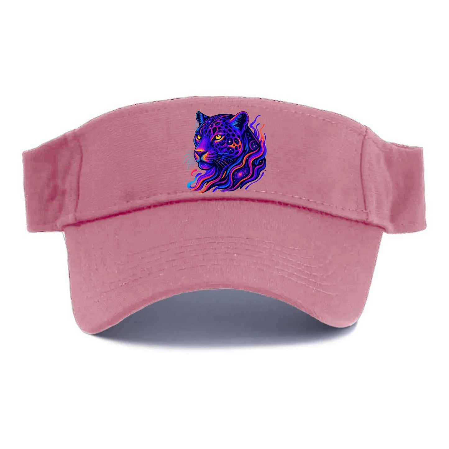 Powerful jaguar with rosettes containing miniature galaxies, cosmic purple and orange - Visor - Pink