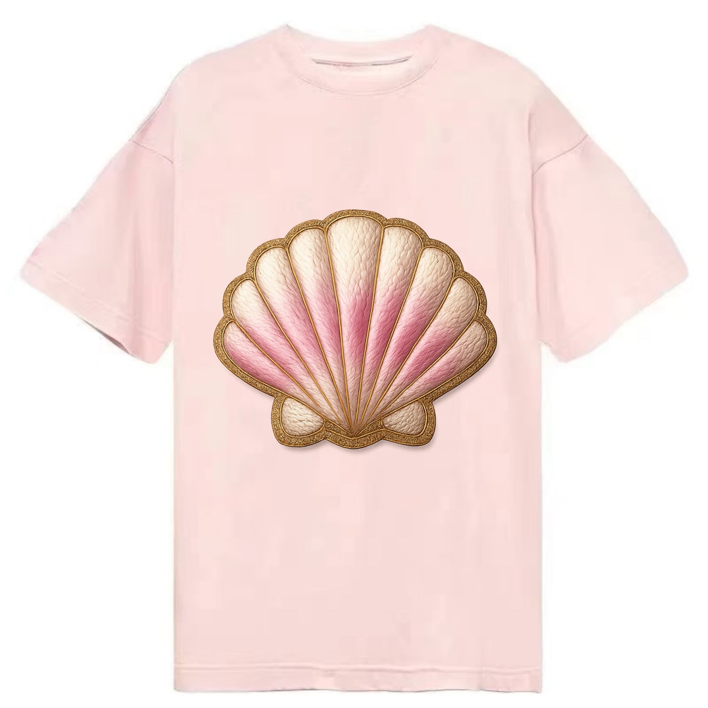 SEASHELL SCALLOP - scallop shell in cream and pink , beach - Classic T-shirt - Pink