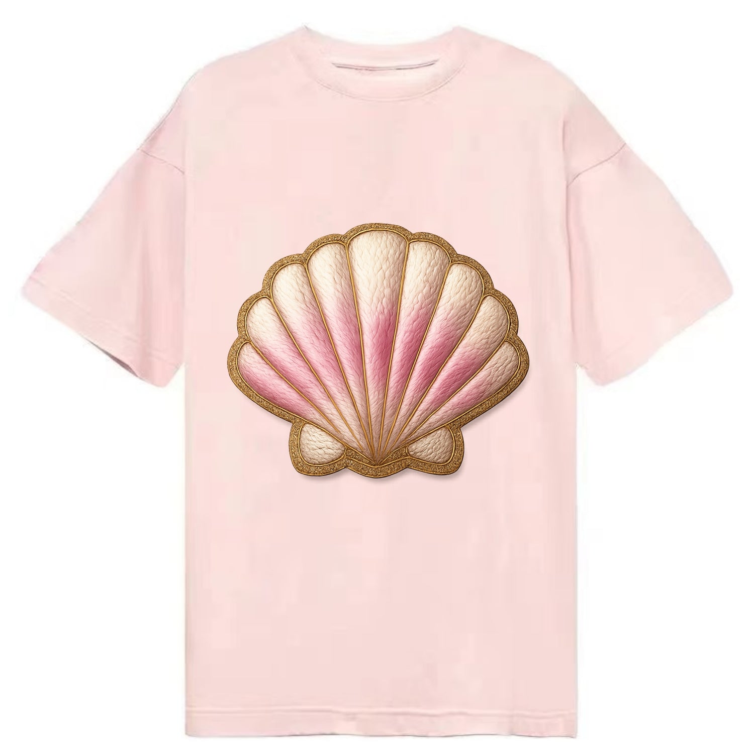 SEASHELL SCALLOP - scallop shell in cream and pink , beach - Classic T-shirt - Pink
