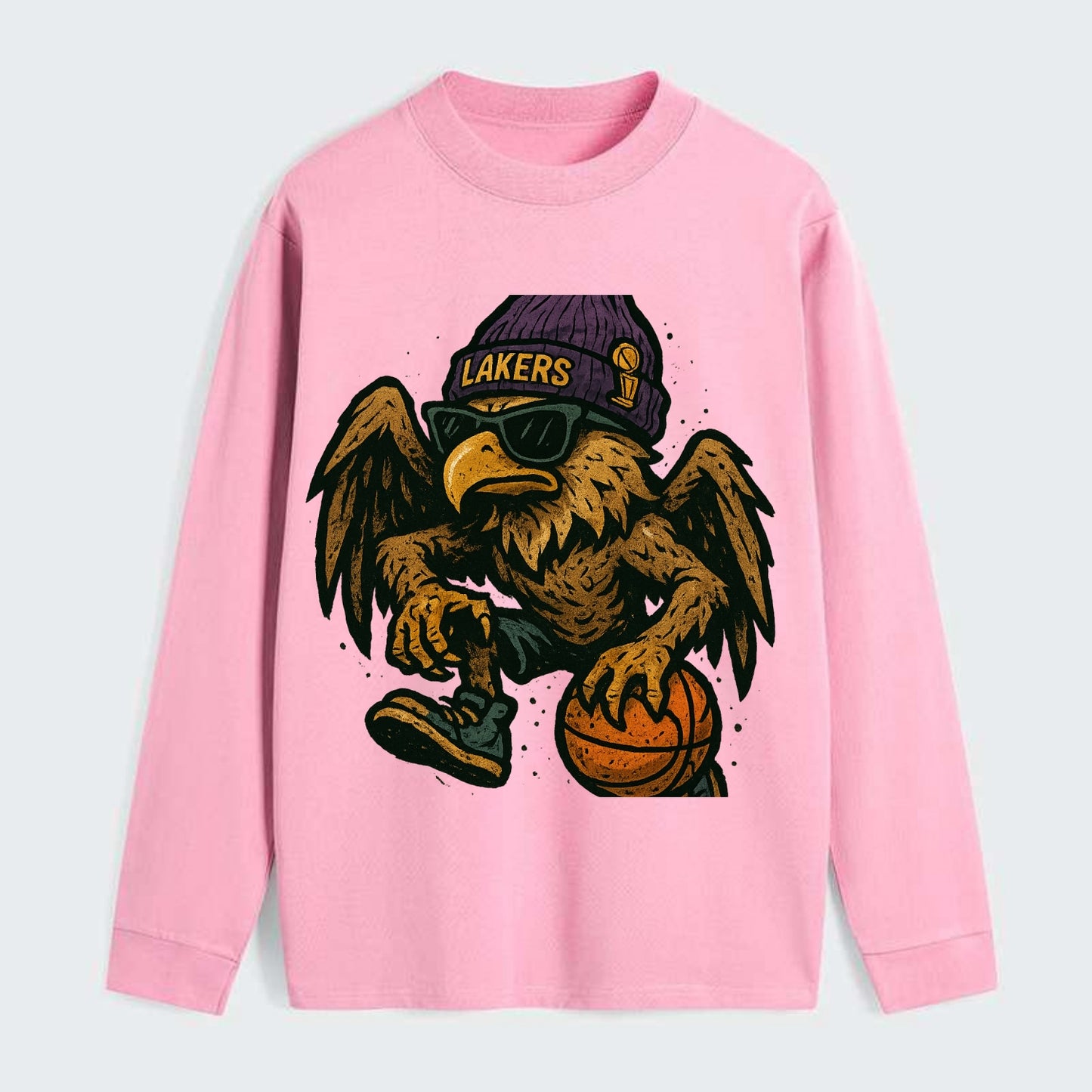 Los Angeles Golden Eagle wearing Lakers beanie with trophy patch and - Classic Long Sleeve Shirt - Pink