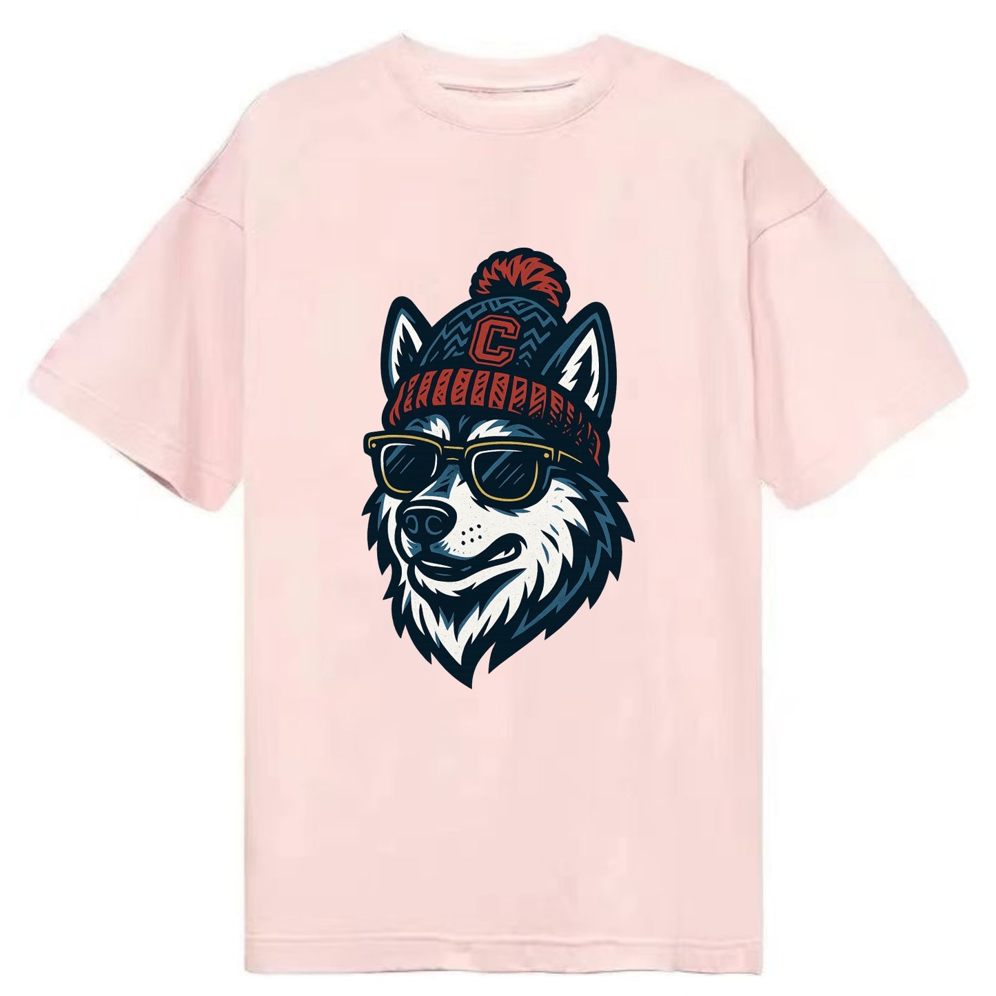 Storrs Husky wearing UConn beanie with C patch - Classic T-shirt - Pink