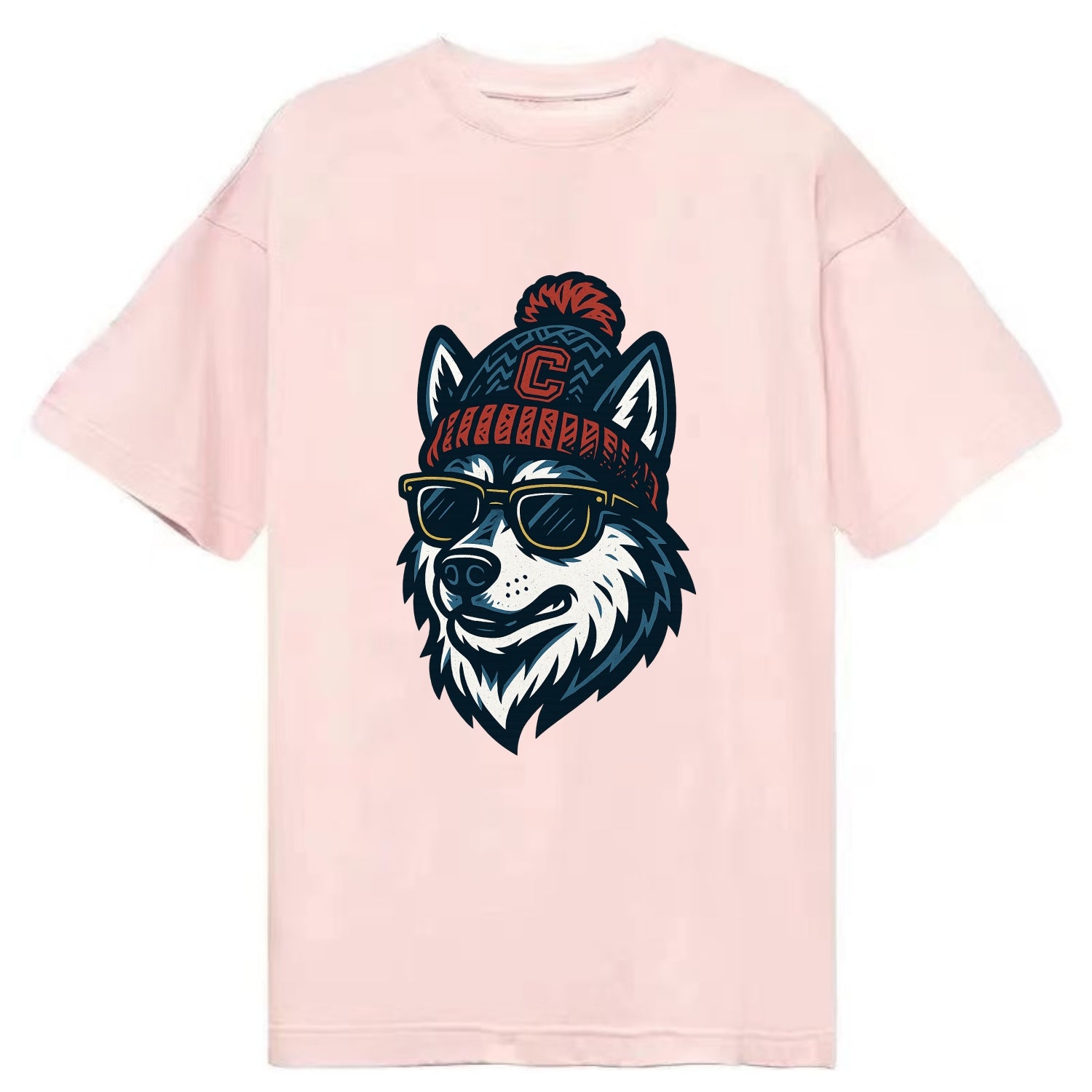 Storrs Husky wearing UConn beanie with C patch - Classic T-shirt - Pink