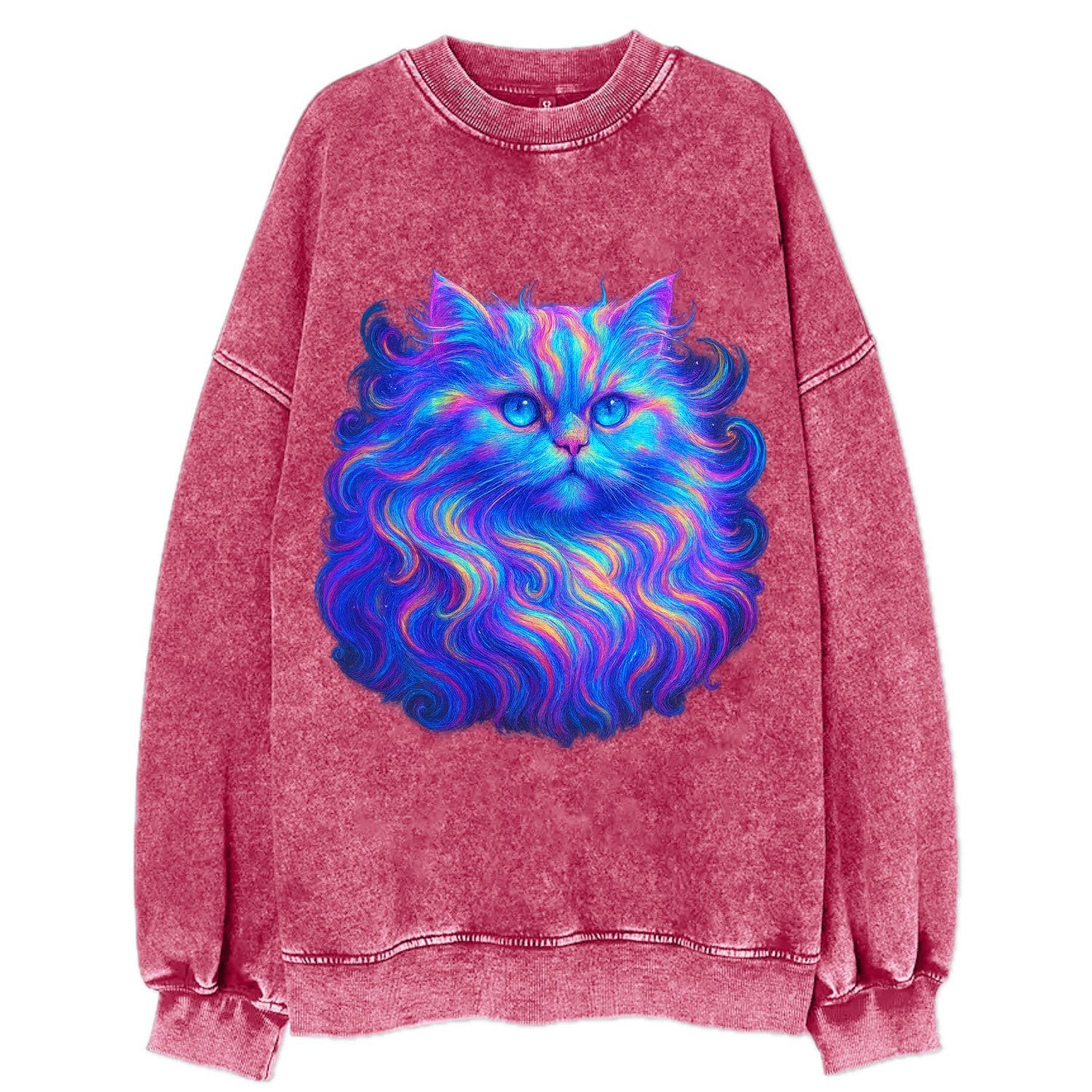 Luxurious Persian cat with flowing fur that refracts into rainbow prisms, soft - Vintage Sweatshirt - Pink