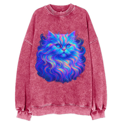 Luxurious Persian cat with flowing fur that refracts into rainbow prisms, soft - Vintage Sweatshirt - Pink