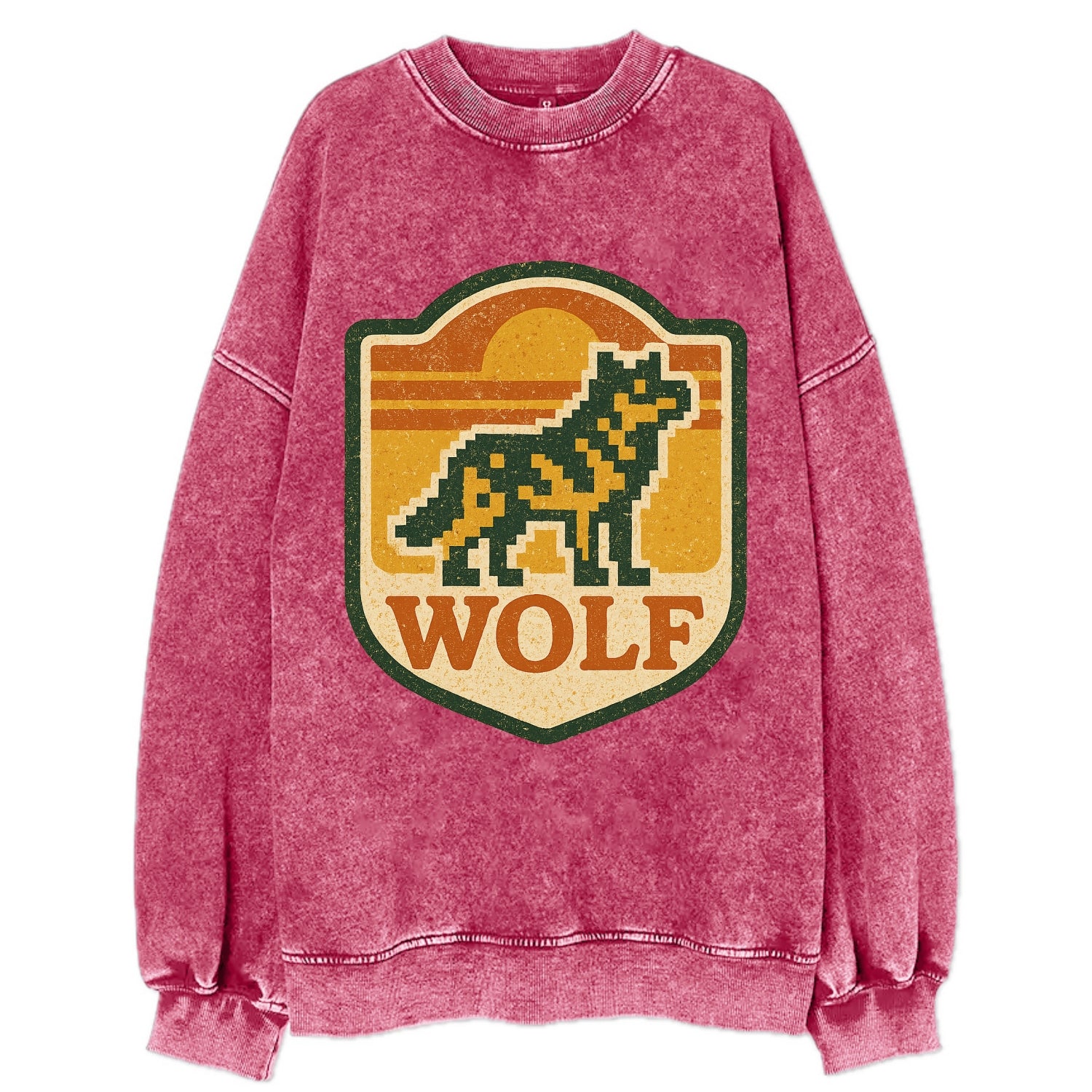 Digital Pixel Wolf  - Vintage Sweatshirt - Pink