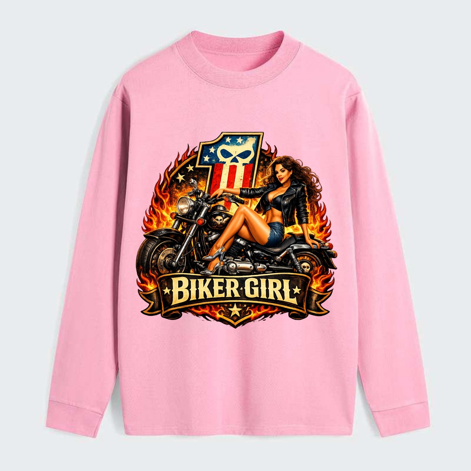Vintage Biker Pin Up - Classic Long Sleeve Shirt - Pink