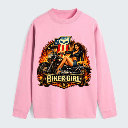 Vintage Biker Pin Up - Classic Long Sleeve Shirt - Pink