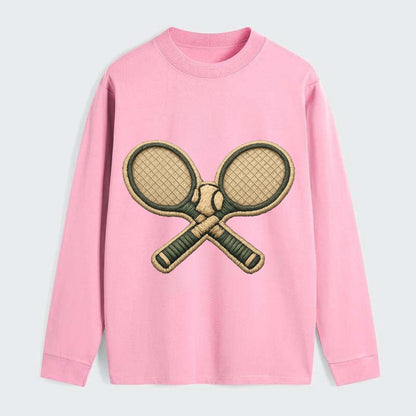 Embroidered patch design - TENNIS RACKET CROSSED - tennis rackets with - Classic Long Sleeve Shirt - Pink