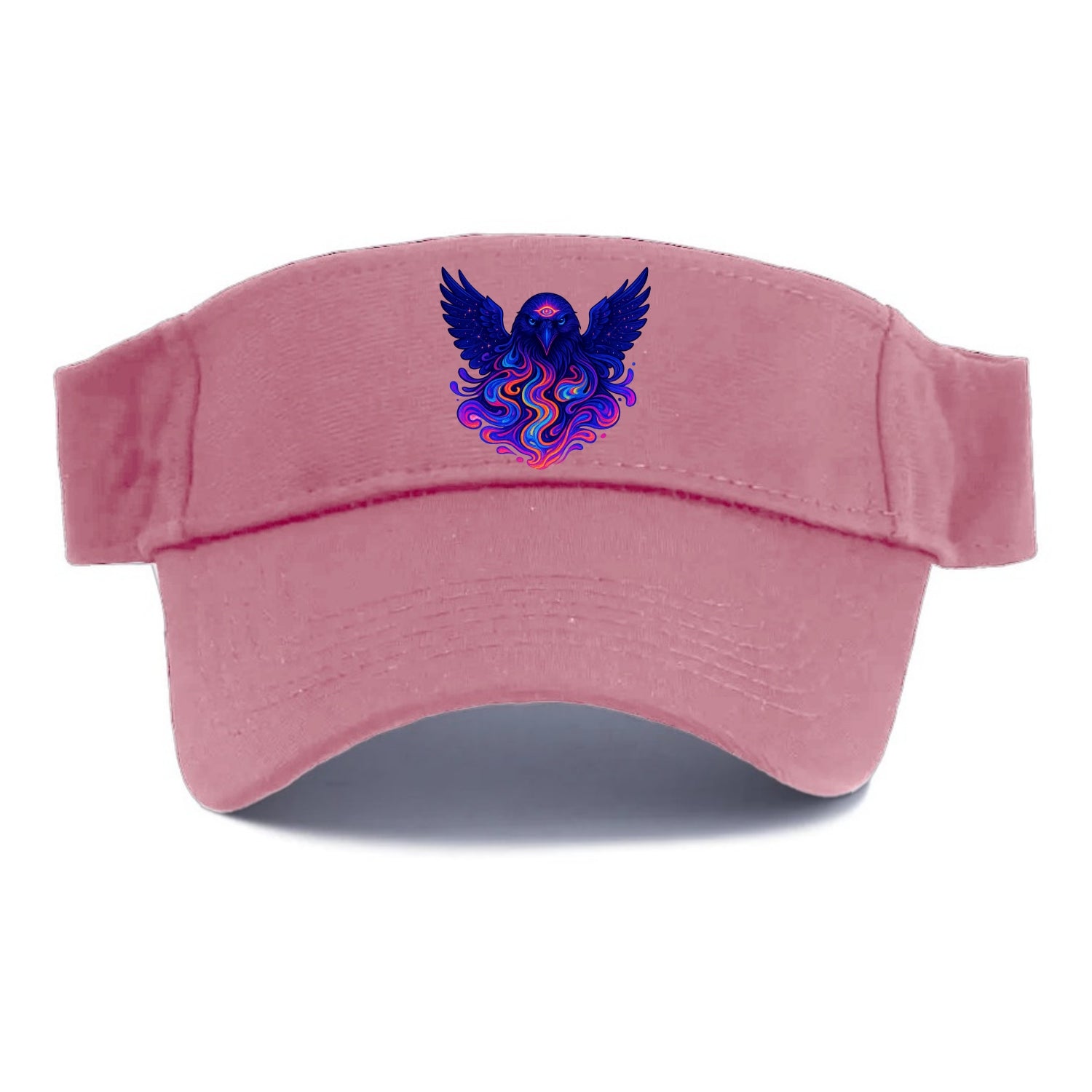 Mysterious raven with feathers showing future visions in neon colors, wings spread with - Visor - Pink