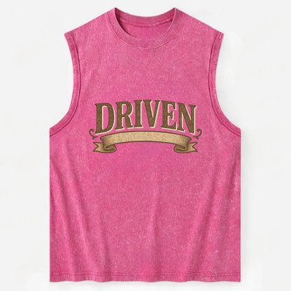 Bold typography design - "DRIVEN" - motivated, focused on goals - Vintage Washed Tank - Pink