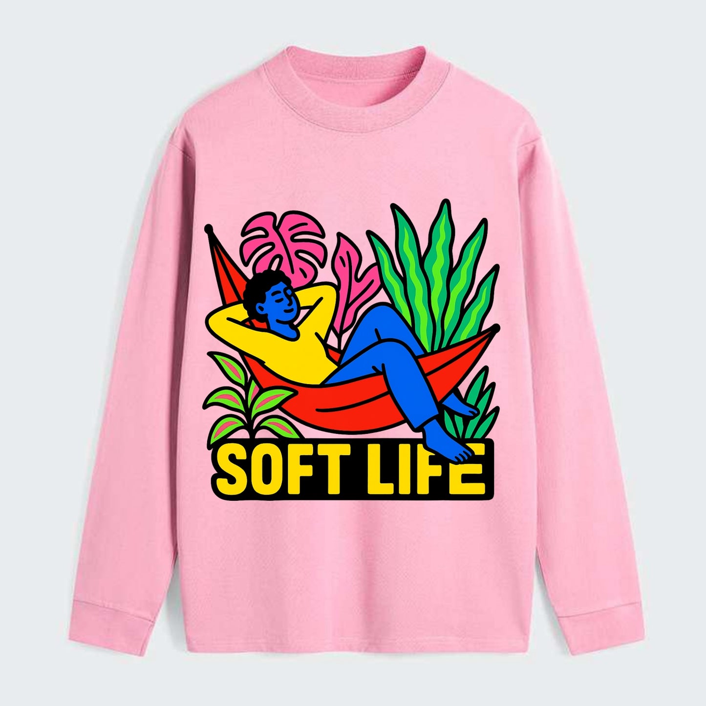 Person relaxing in hammock with plants - "soft life" aesthetic, - Classic Long Sleeve Shirt - Pink