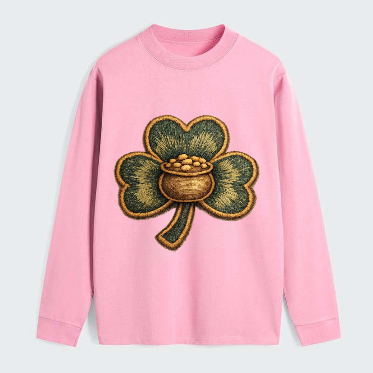 ST PATRICKS CLOVER - lucky clover with gold in green and gold , Irish - Classic Long Sleeve Shirt - Pink