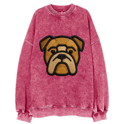 Bulldog - Minimalist geometric design wi - Vintage Sweatshirt - Pink