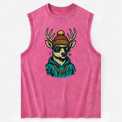 New Hampshire White-tailed Deer wearing Manchester beanie with pom pom and - Vintage Washed Tank - Pink