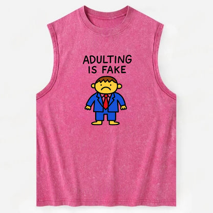 ADULTING IS FAKE | Child in suit pretending - Vintage Washed Tank - Pink