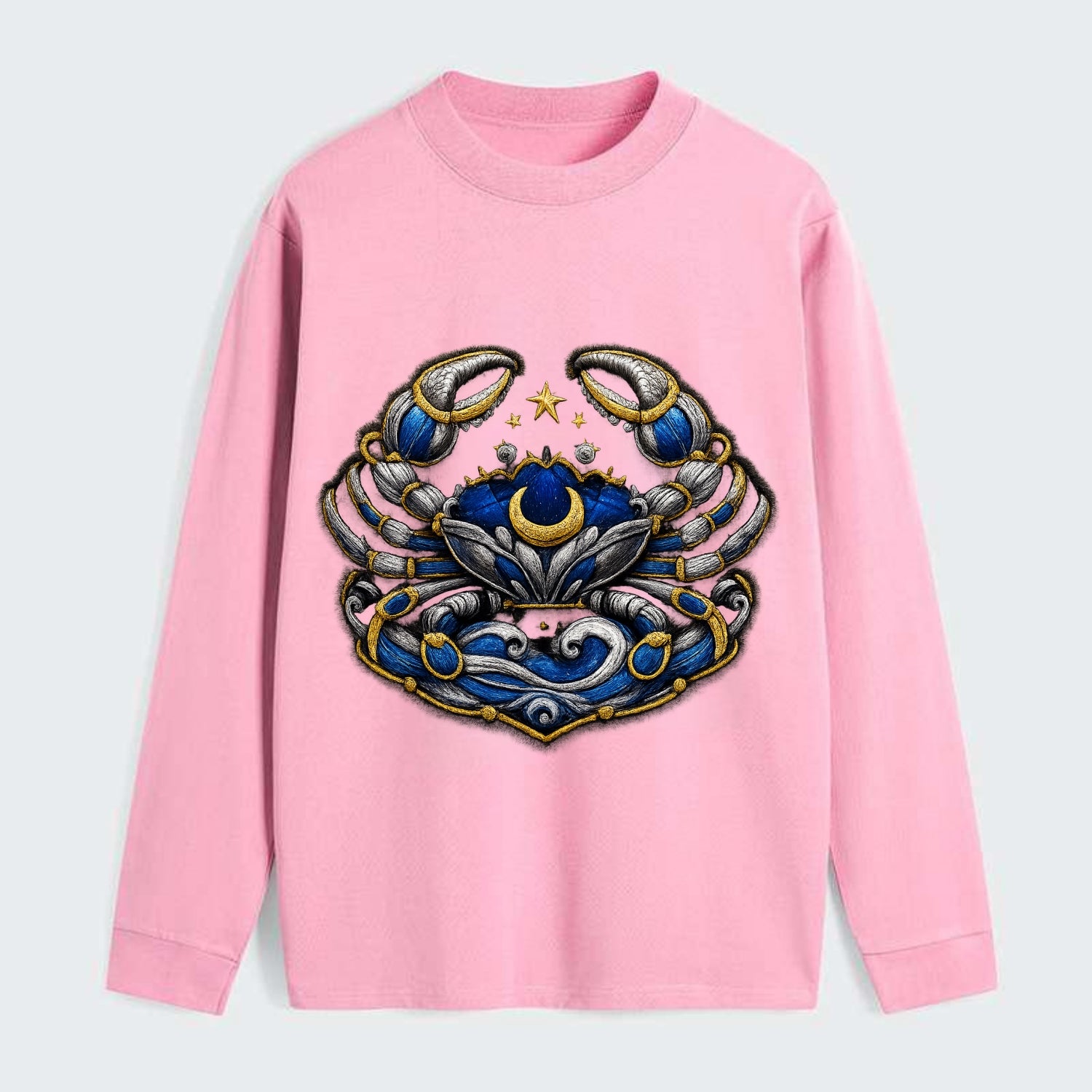 CANCER CRAB - protective crab in silver and blue , water sign - Classic Long Sleeve Shirt - Pink