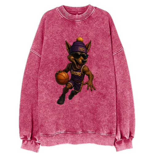 Hollywood Coyote wearing Lakers beanie with Showtime patch and wayfarer - Vintage Sweatshirt