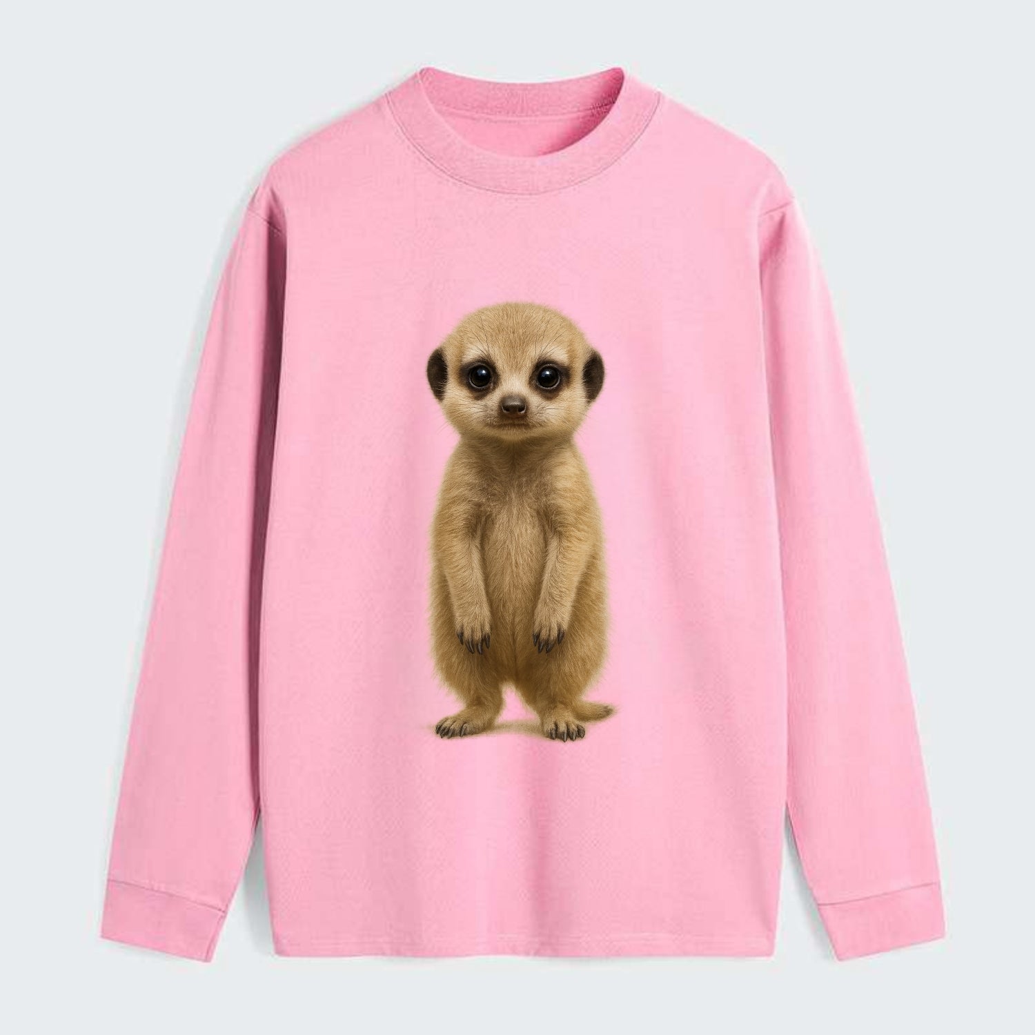 Baby Meerkat - tan fur, dark eye patches, alert stance, bright eyes, - Classic Long Sleeve Shirt - Pink