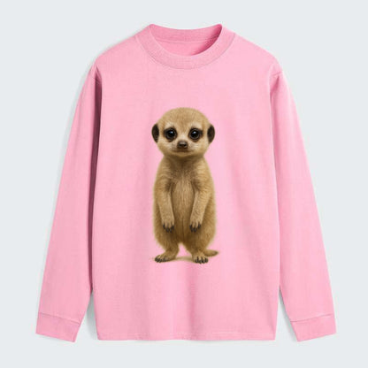 Baby Meerkat - tan fur, dark eye patches, alert stance, bright eyes, - Classic Long Sleeve Shirt - Pink