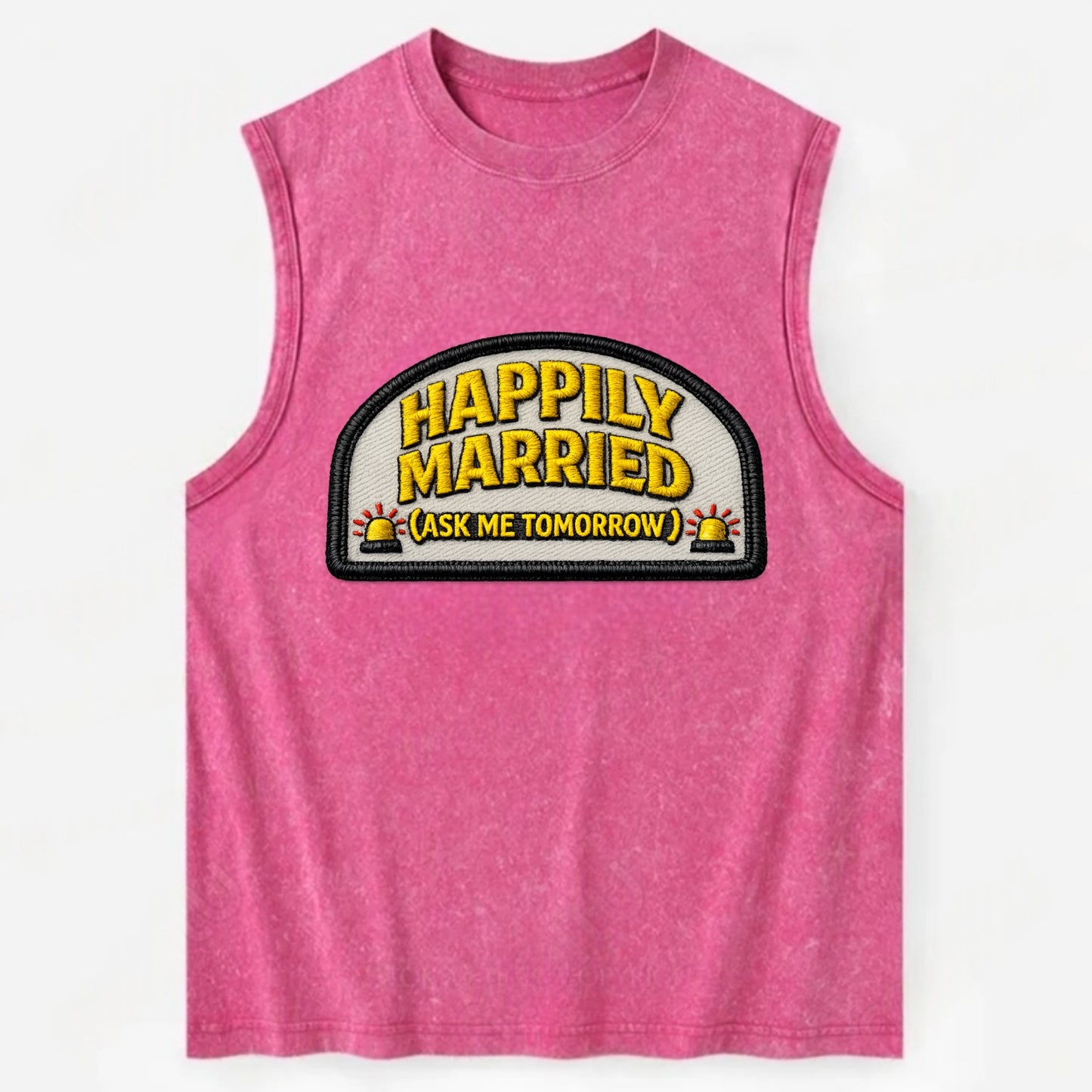 HAPPILY MARRIED  - yellow ask tomorrow - yellow - marital flux - Vintage Washed Tank - Pink