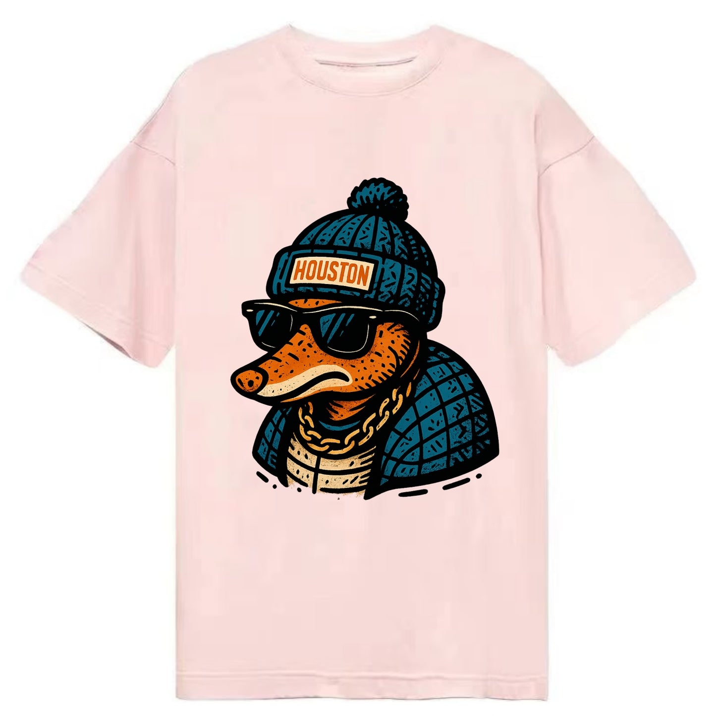 Houston Armadillo wearing Houston beanie with pom pom and wayfarer sunglasses - Classic T-shirt - Pink