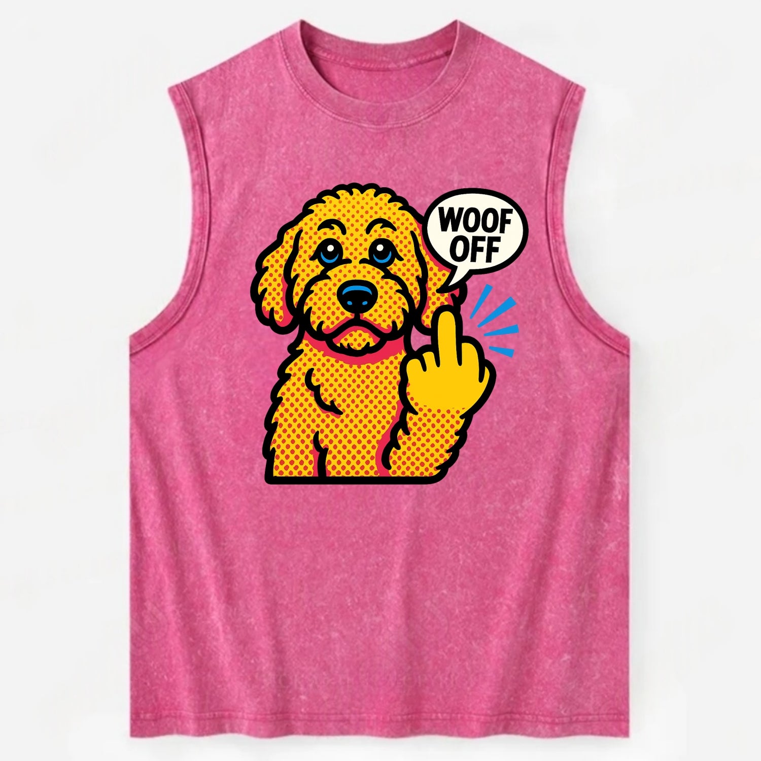 Goldendoodle with teddy bear face and curly golden coat, friendly paw - Vintage Washed Tank - Pink