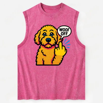Goldendoodle with teddy bear face and curly golden coat, friendly paw - Vintage Washed Tank - Pink