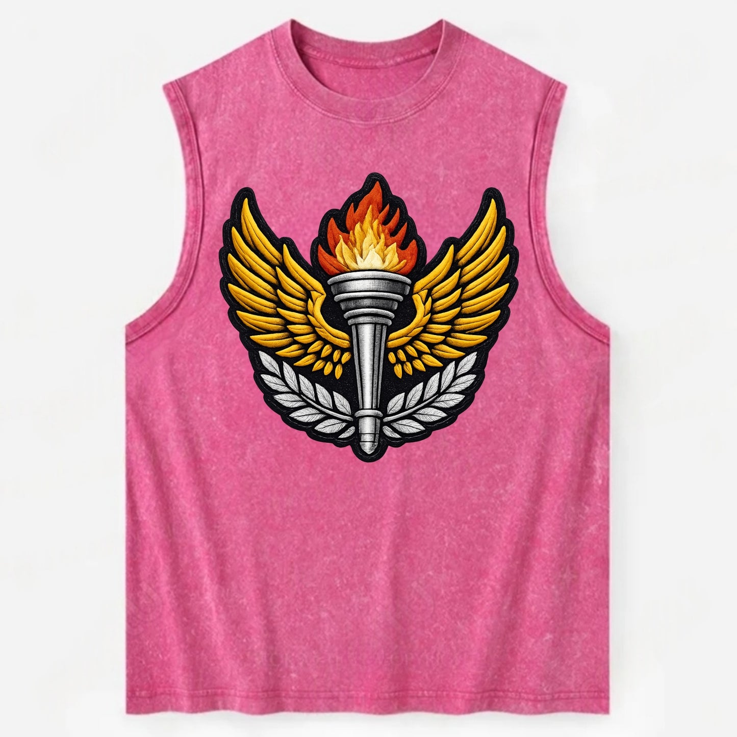 Embroidered patch design - TRACK AND FIELD TORCH - Olympic style torch with - Vintage Washed Tank - Pink