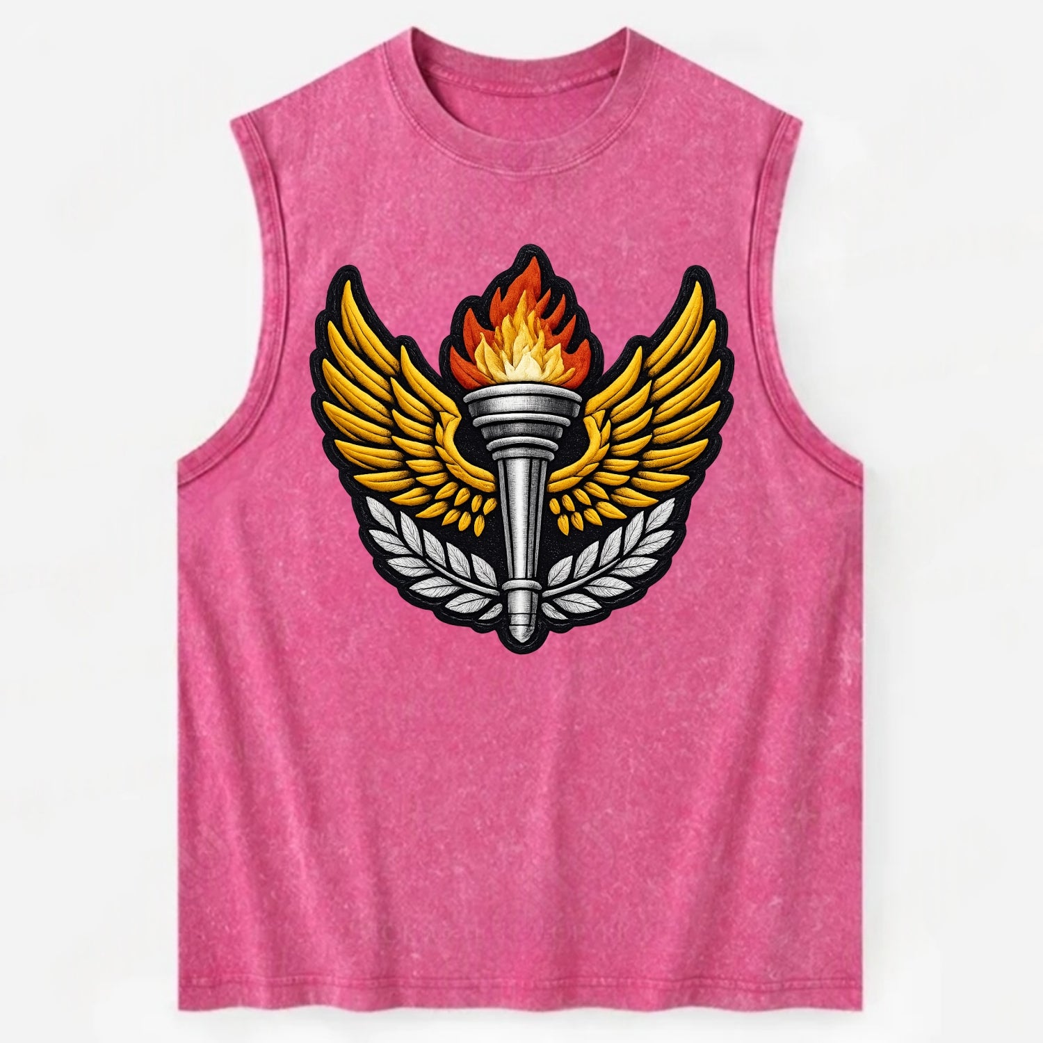 Embroidered patch design - TRACK AND FIELD TORCH - Olympic style torch with - Vintage Washed Tank - Pink
