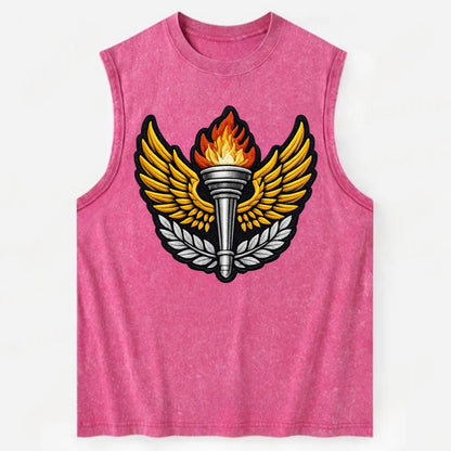 Embroidered patch design - TRACK AND FIELD TORCH - Olympic style torch with - Vintage Washed Tank - Pink