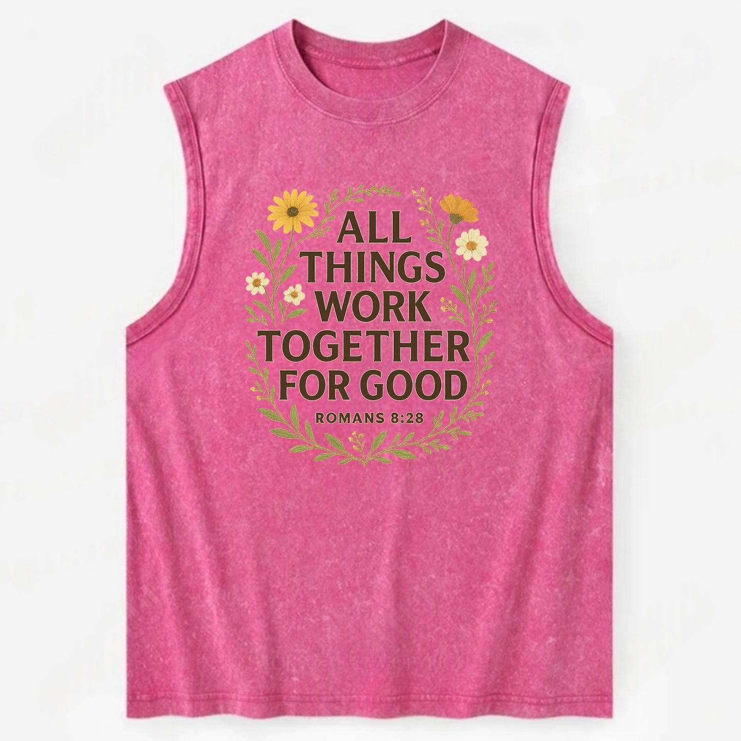 Romans 8:28 Flowers - Vintage Washed Tank - Pink