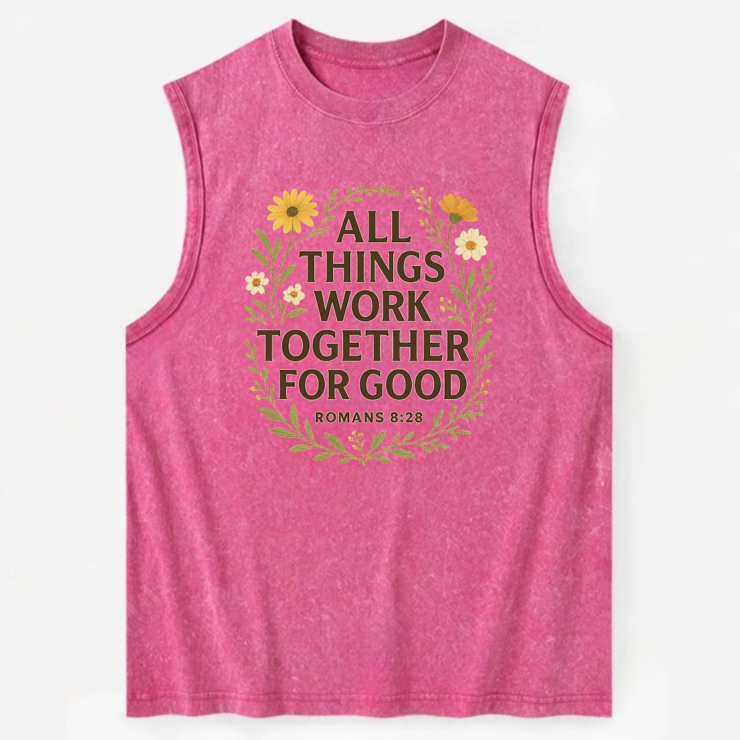Romans 8:28 Flowers - Vintage Washed Tank - Pink