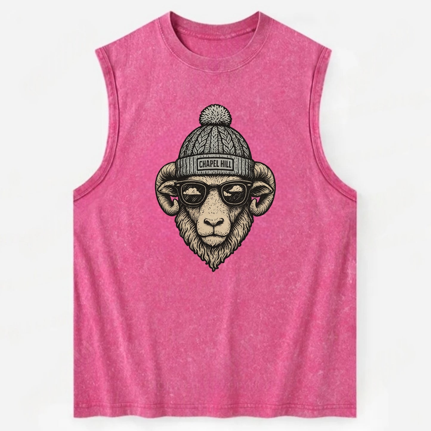 Chapel Hill Tar Heel Ram wearing UNC bea - Vintage Washed Tank - Pink