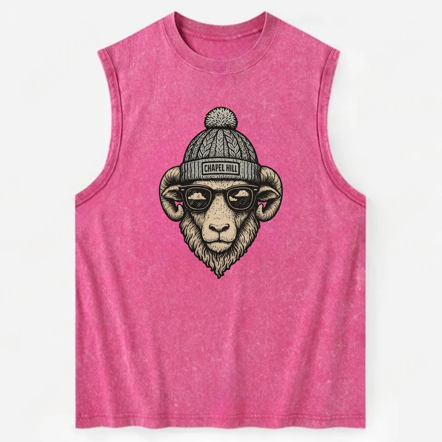 Chapel Hill Tar Heel Ram wearing UNC bea - Vintage Washed Tank - Pink
