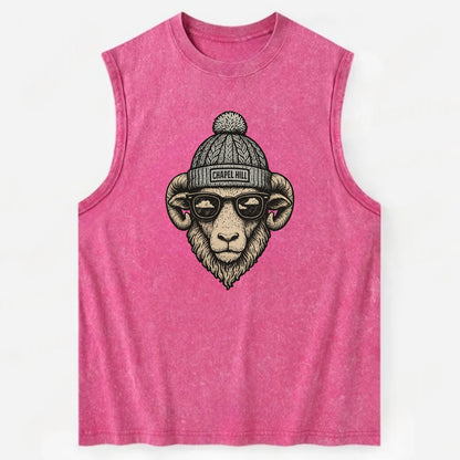 Chapel Hill Tar Heel Ram wearing UNC bea - Vintage Washed Tank - Pink