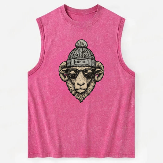 Chapel Hill Tar Heel Ram wearing UNC bea - Vintage Washed Tank - Pink