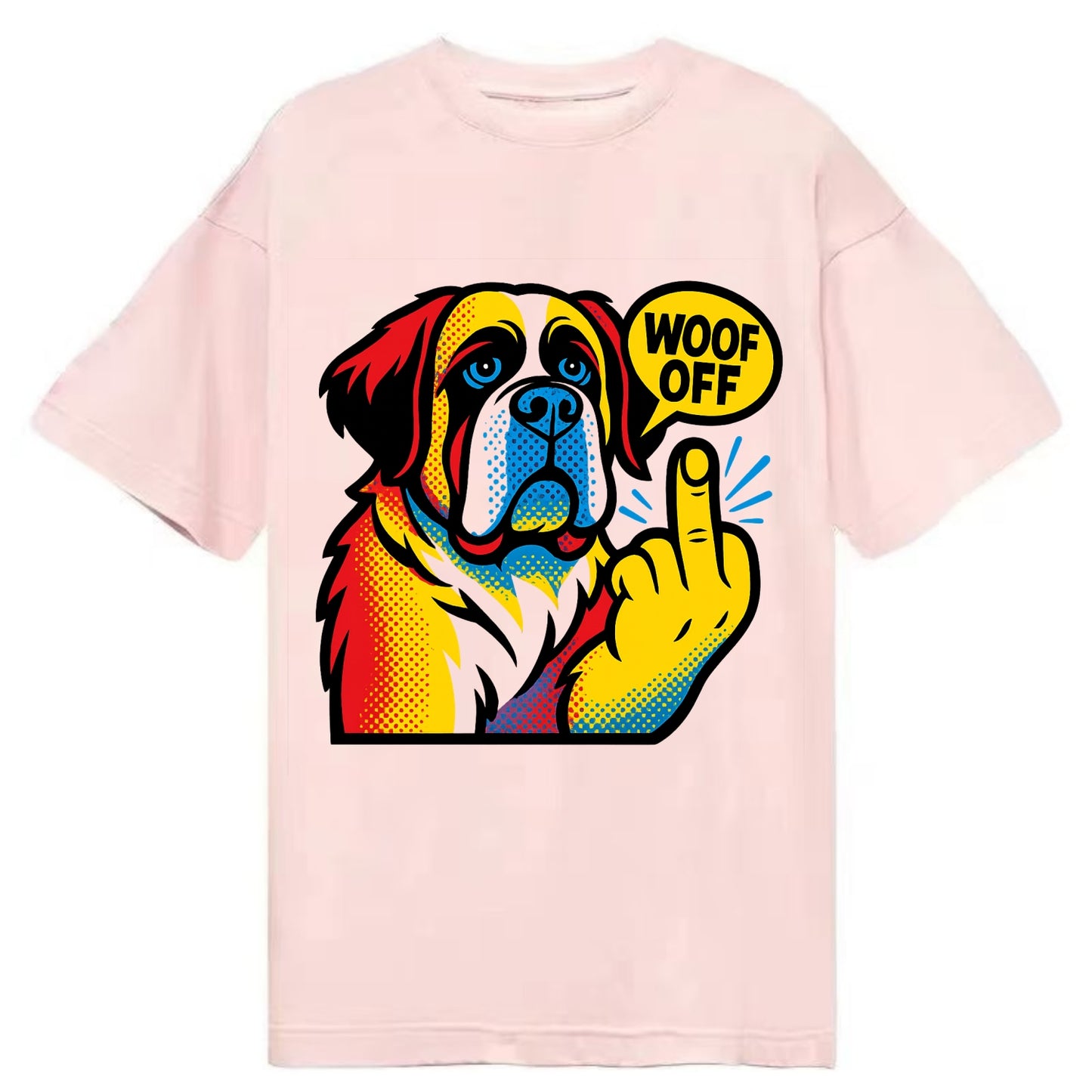 Saint Bernard with gentle giant face and droopy jowls, huge paw raised - Classic T-shirt - Pink