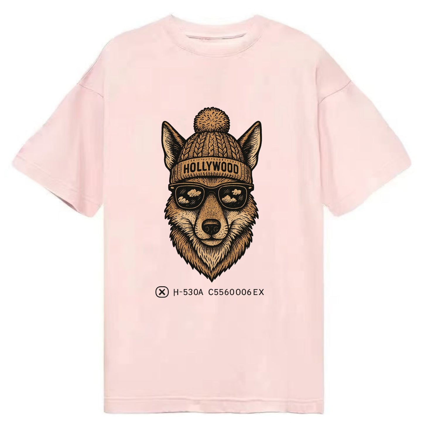 LA Coyote wearing Hollywood beanie with pom pom and wayfarer sunglasses - Classic T-shirt - Pink
