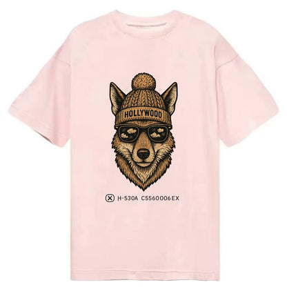 LA Coyote wearing Hollywood beanie with pom pom and wayfarer sunglasses - Classic T-shirt - Pink