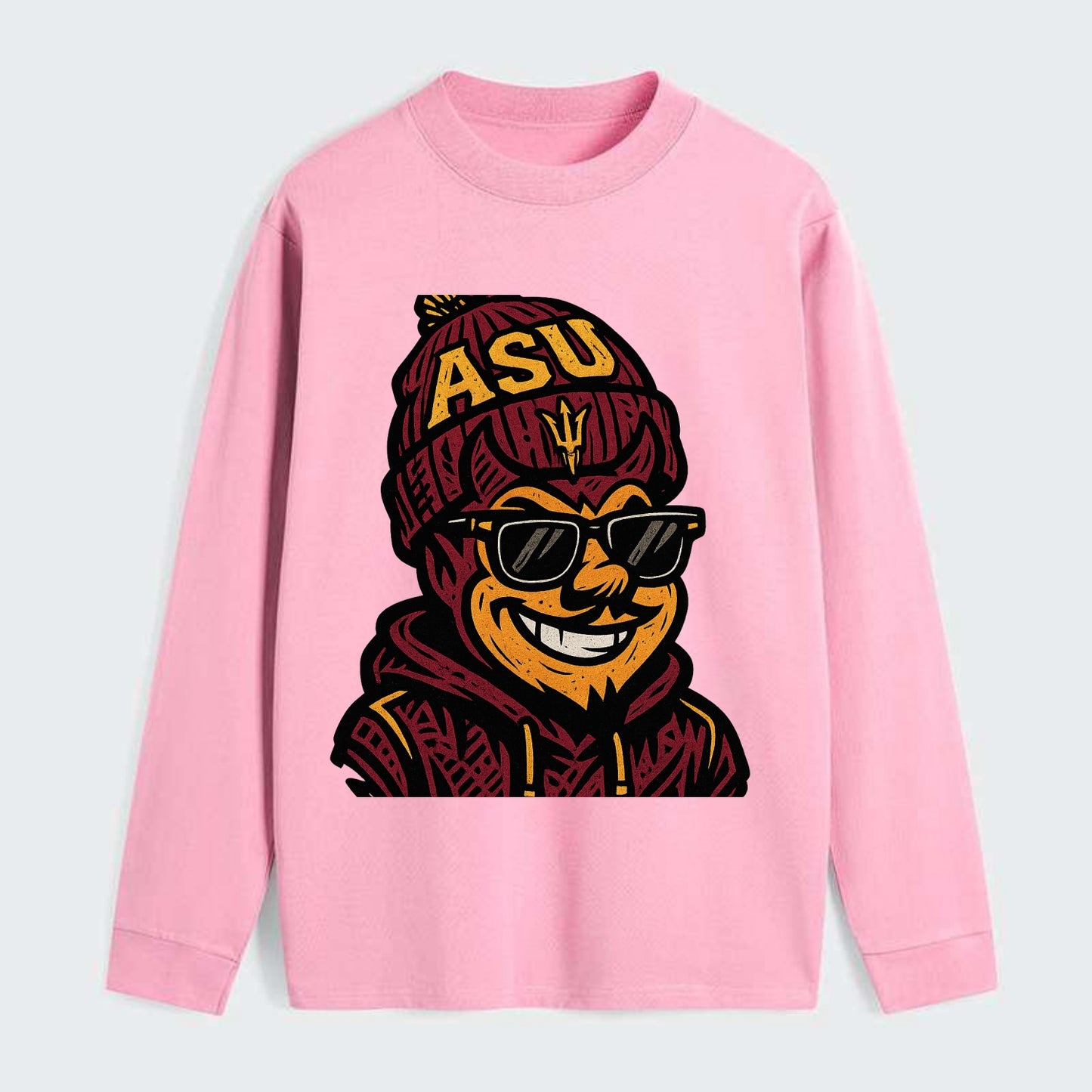 Tempe Sparky wearing Arizona State beanie with fork patch - Classic Long Sleeve Shirt - Pink