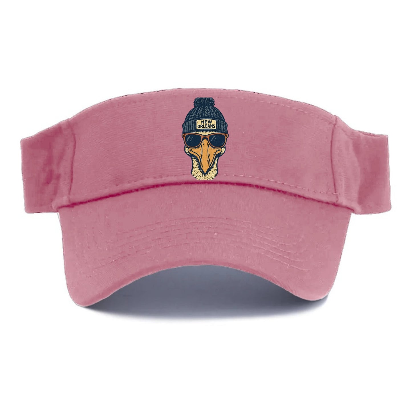 New Orleans Pelican wearing New Orleans beanie with pom pom and wayfarer sunglasses - Visor - Pink